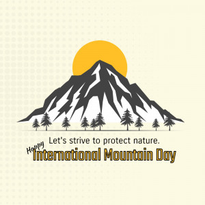 Illustration of mountains and a sun with text 'Happy International Mountain Day'
