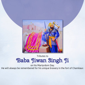 Portrait of Baba Jiwan Singh Ji with a tribute message