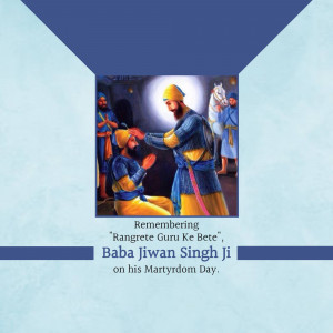 Image depicting a historical scene of Baba Jiwan Singh Ji with other Sikh figures and a horse.