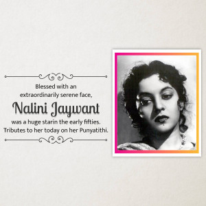 Black and white portrait of Nalini Jaywant with a decorative frame and text.