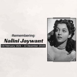 Black and white portrait of Indian actress Nalini Jaywant with dates of birth and death.