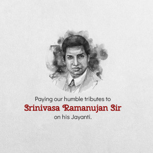 Portrait of Srinivasa Ramanujan with tribute text