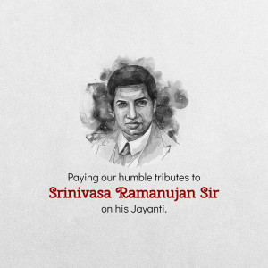 Portrait of Srinivasa Ramanujan with text honoring his birth anniversary