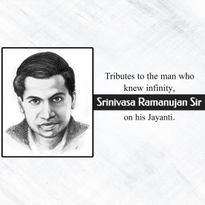 Black and white sketch of Srinivasa Ramanujan with text honoring his birth anniversary.