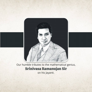 Sketch portrait of Srinivasa Ramanujan with text tribute