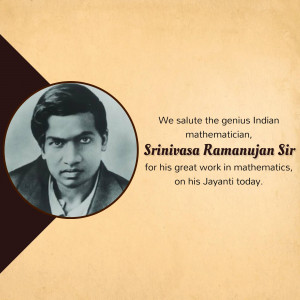 Portrait of Srinivasa Ramanujan with a tribute message