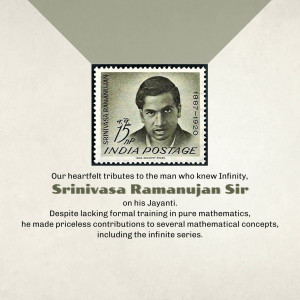 India Post stamp featuring Srinivasa Ramanujan with text commemorating his birth anniversary.