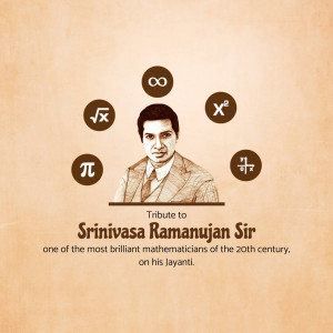 Portrait of Srinivasa Ramanujan with mathematical symbols