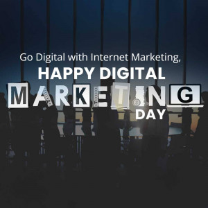 People silhouetted against a backdrop with the text 'Happy Digital Marketing Day'