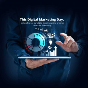 Person interacting with a digital marketing dashboard on a tablet