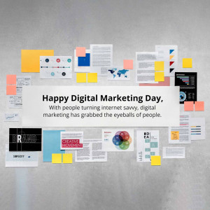 Digital marketing strategy board with sticky notes and charts