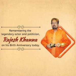 Portrait of Rajesh Khanna with text commemorating his birth anniversary