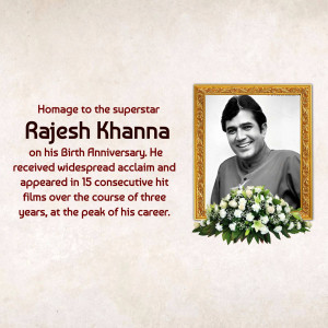 Portrait of Rajesh Khanna with floral tribute