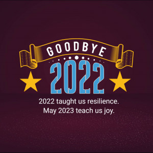 Goodbye 2022 graphic with hands waving and stars