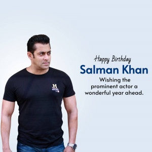 Salman Khan in a black t-shirt with a birthday greeting