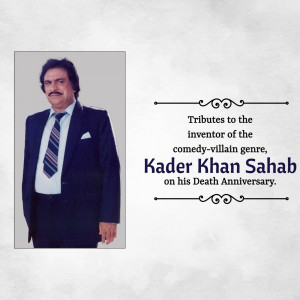 Portrait of Kader Khan with a tribute message