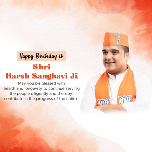 Portrait of Shri Harsh Sanghavi Ji with birthday wishes
