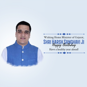 Portrait of Shri Harsh Sanghvi with birthday greetings