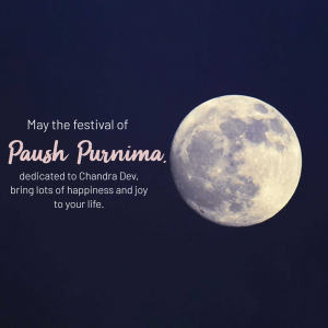 Full moon with text wishing a happy Paush Purnima