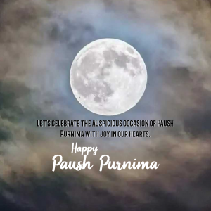 Full moon with text celebrating Paush Purnima