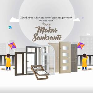 Happy Makar Sankranti - Window & Kite Illustration Template For Threads