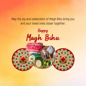 Magh Bihu festival greeting with traditional Assamese items