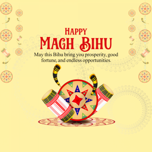 Magh Bihu festival greeting with traditional instruments