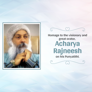Portrait of Acharya Rajneesh with text commemorating his Punyatithi