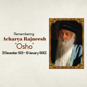 Portrait of Acharya Rajneesh, known as Osho, with dates of his life.