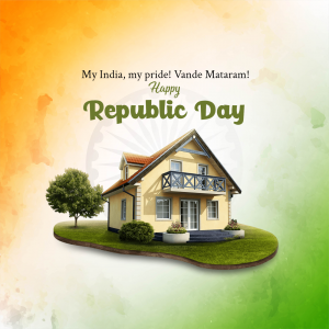 Republic Day image with a house and Indian flag colors