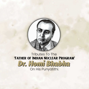 Portrait of Dr. Homi Bhabha with tribute text
