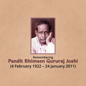 Portrait of Pandit Bhimsen Gururaj Joshi with remembrance text