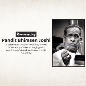 Black and white portrait of Pandit Bhimsen Joshi, a renowned Indian classical vocalist.