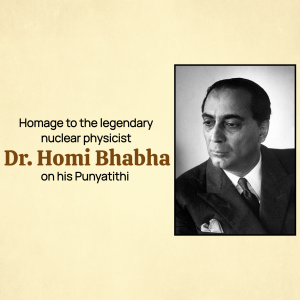 Portrait of Dr. Homi Bhabha with text commemorating his Punyatithi