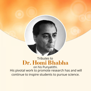 Portrait of Dr. Homi Bhabha with tribute text
