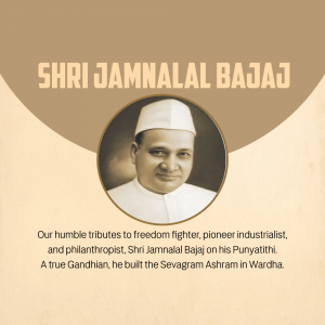 Portrait of Shri Jamnalal Bajaj, a freedom fighter and philanthropist.