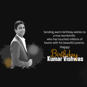 Portrait of Kumar Vishwas with birthday greetings