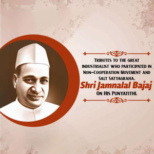 Portrait of Shri Jamnalal Bajaj with a tribute message