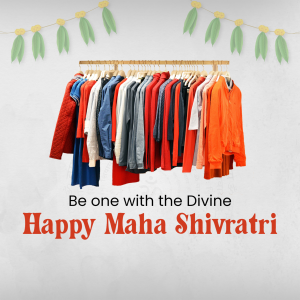 Clothes hanging on a rack with a Maha Shivratri greeting