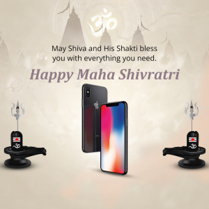 Maha Shivaratri greeting with smartphones and religious symbols.