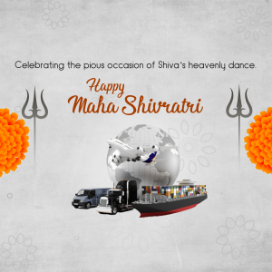 Maha Shivratri greeting with a globe and transportation imagery.