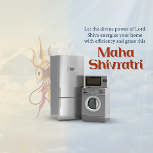 Maha Shivratri promotional image featuring appliances with Lord Shiva's trident.
