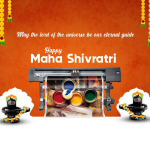 Maha Shivratri greeting with artistic elements and a Shiva Lingam