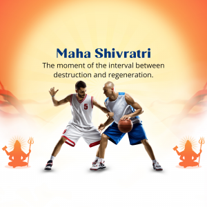 Maha Shivratri greeting with basketball players and Shiva imagery.
