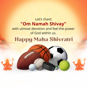 Maha Shivratri greeting with sports equipment and Lord Shiva imagery.