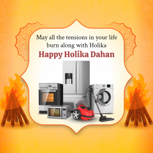 Image depicting Holika Dahan with household appliances.