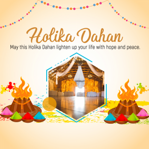 Holika Dahan celebration image with bonfire and colorful elements