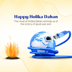 Holika Dahan image with a globe and network cables