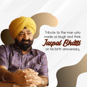 Portrait of Jaspal Bhatti with a tribute message