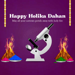 Holika Dahan greeting with a microscope and flames